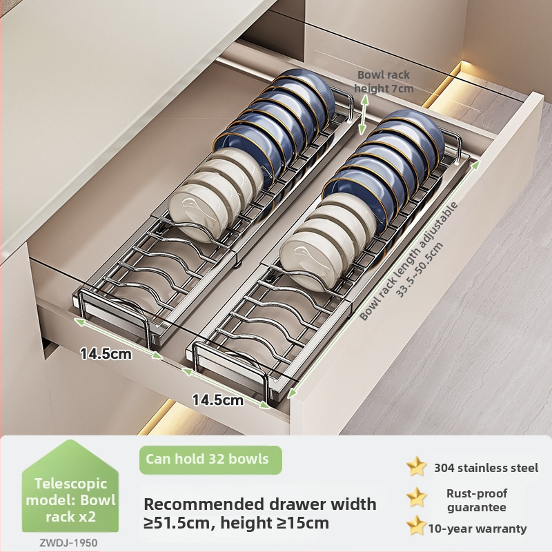 Regal za pohranu posuđa u kuhinjskom ormariću s pregradom ladice — 304 nehrđajući čelik, višenamjenski, moderan stil, lansiranje 2025