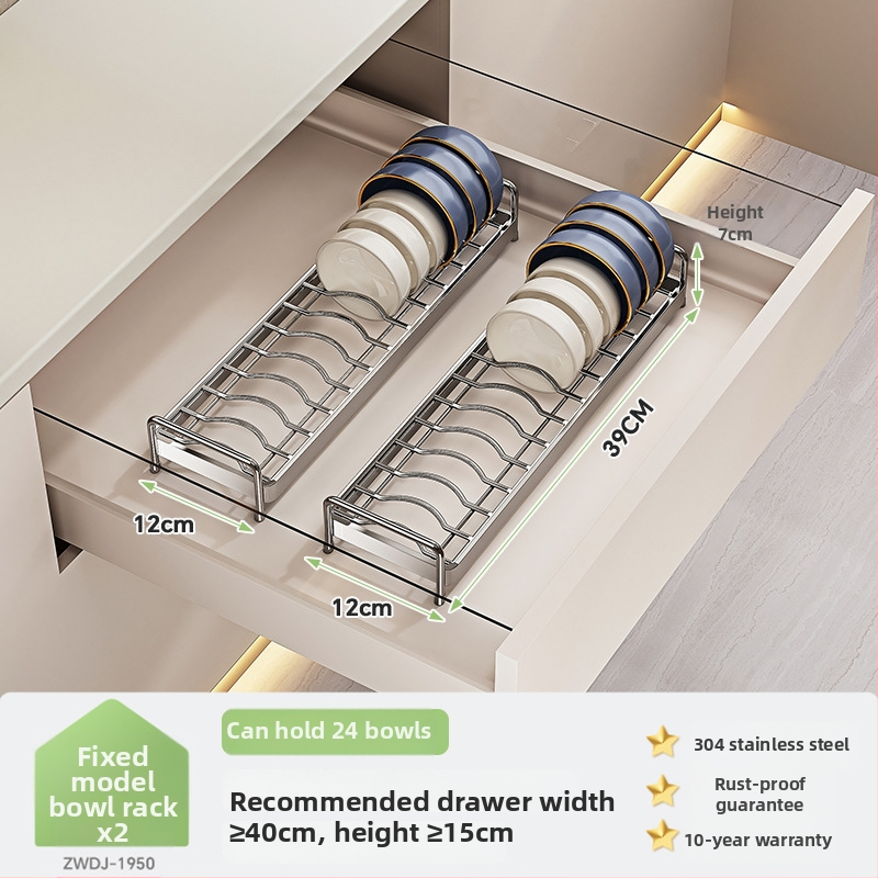 Regal za pohranu posuđa u kuhinjskom ormariću s pregradom ladice — 304 nehrđajući čelik, višenamjenski, moderan stil, lansiranje 2025