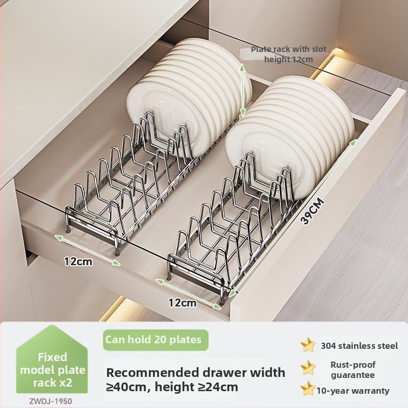 Regal za pohranu posuđa u kuhinjskom ormariću s pregradom ladice — 304 nehrđajući čelik, višenamjenski, moderan stil, lansiranje 2025