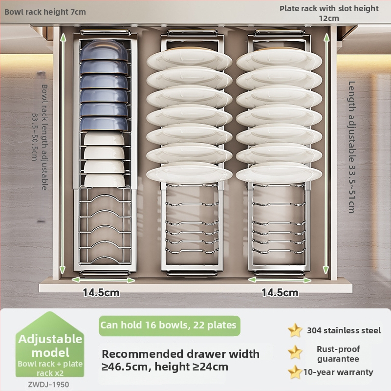 Regal za pohranu posuđa u kuhinjskom ormariću s pregradom ladice — 304 nehrđajući čelik, višenamjenski, moderan stil, lansiranje 2025