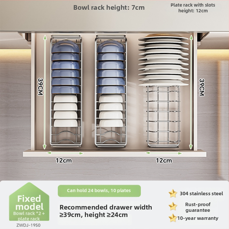 Regal za pohranu posuđa u kuhinjskom ormariću s pregradom ladice — 304 nehrđajući čelik, višenamjenski, moderan stil, lansiranje 2025