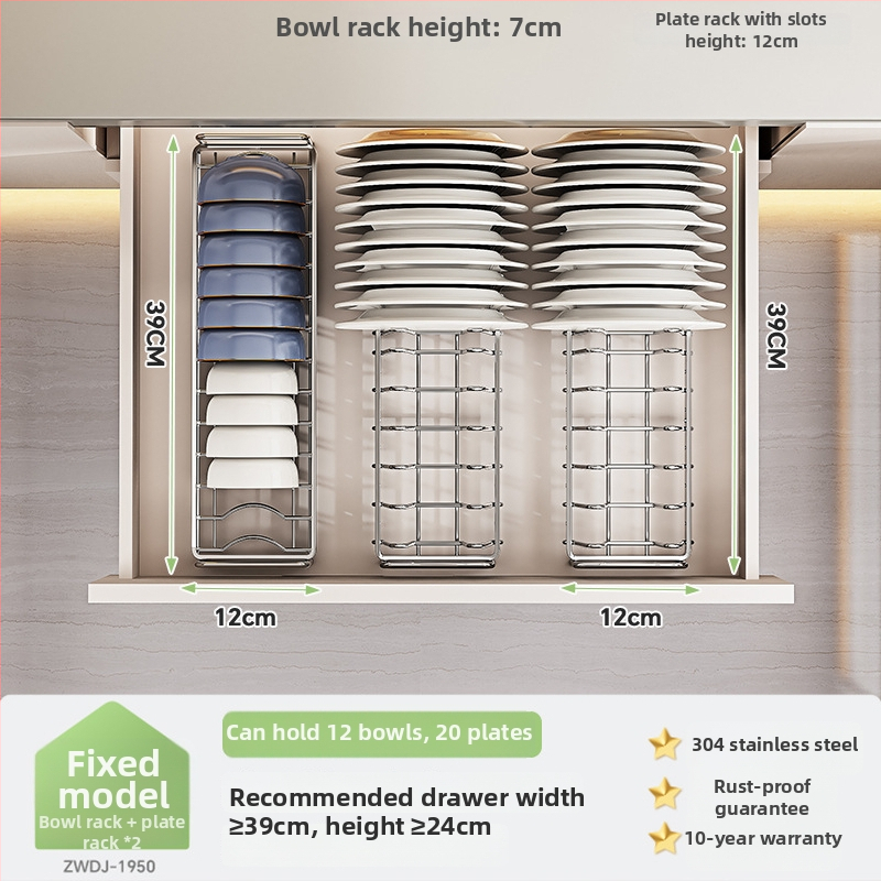 Regal za pohranu posuđa u kuhinjskom ormariću s pregradom ladice — 304 nehrđajući čelik, višenamjenski, moderan stil, lansiranje 2025
