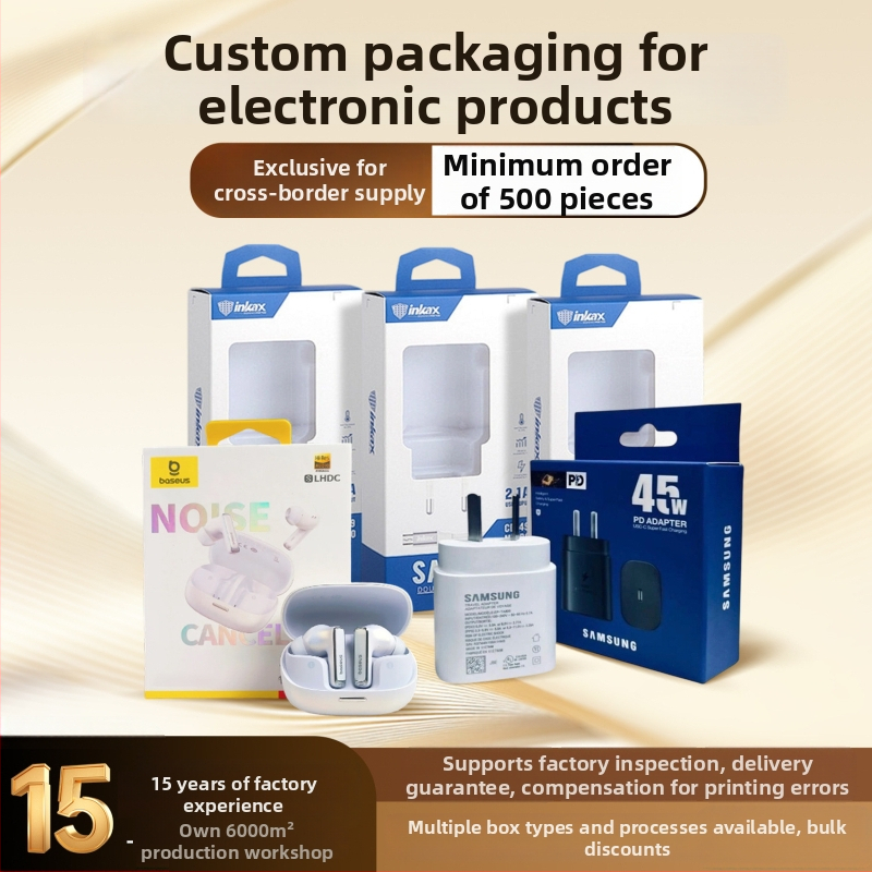 Prilagođena papirnata kutija za pakiranje s prozirnim prozorom i kukom za vješanje za 3C digitalne dodatke; moguć tisak logotipa; 350 gsm papir