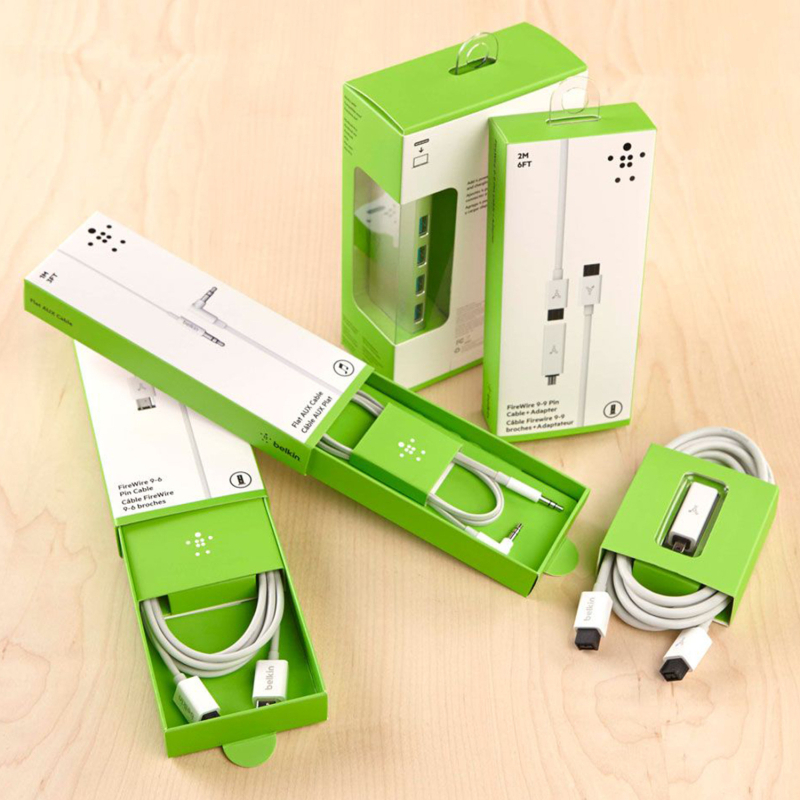 Prilagođena papirnata kutija za pakiranje s prozirnim prozorom i kukom za vješanje za 3C digitalne dodatke; moguć tisak logotipa; 350 gsm papir