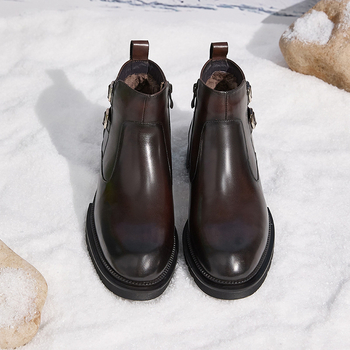 Papuci de casă de iarnă din piele de vită, talpă din cauciuc, construcție groasă, încălziți – Brand BOGARETE BV