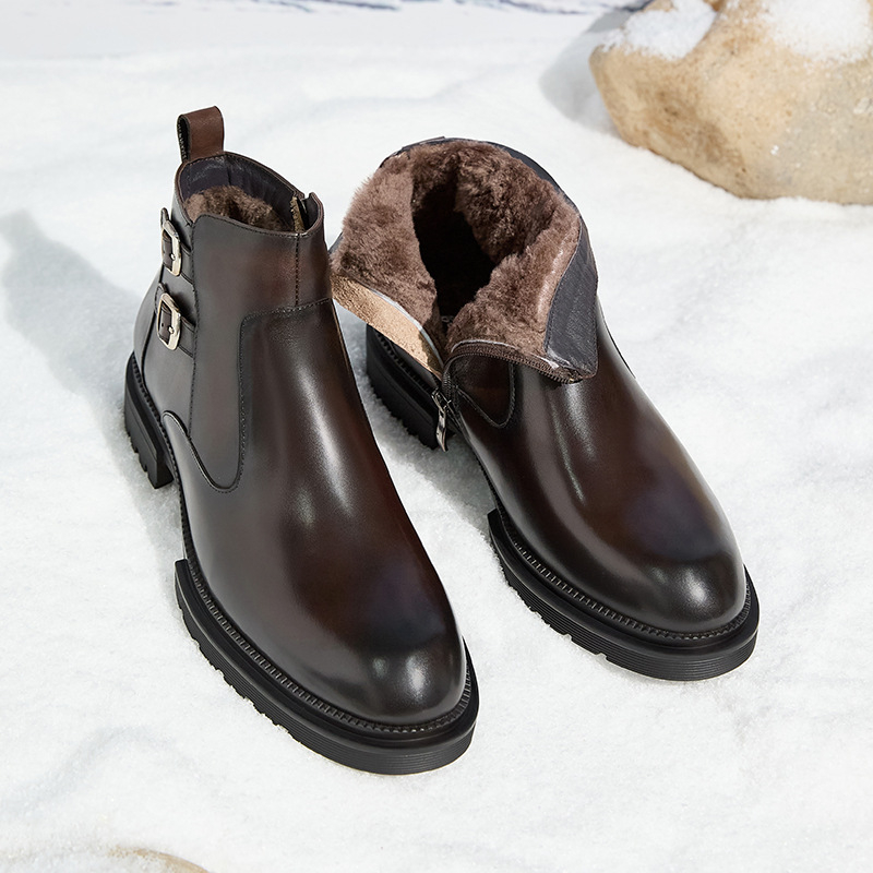 Papuci de casă de iarnă din piele de vită, talpă din cauciuc, construcție groasă, încălziți – Brand BOGARETE BV