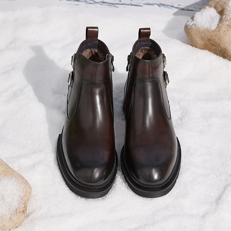 Papuci de casă de iarnă din piele de vită, talpă din cauciuc, construcție groasă, încălziți – Brand BOGARETE BV