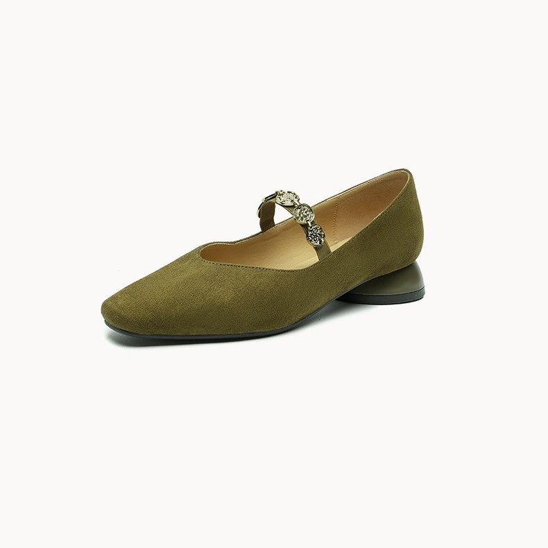 Pantofi Mary Jane cu vârf pătrat, partea superioară din piele de miel, toc mediu 3–6 cm, slip-on