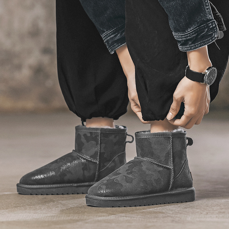 Beizier Muške zimske čizme, koža od krave, vodootporne, protivklizne, topla plišana unutarnja, potplat od telećih tetiva