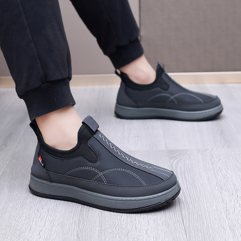 Papuci de iarnă pentru bărbați, cu căptușeală din fleece, călduroși și comozi, partea superioară din țesătură, talpă PVC, stil casual