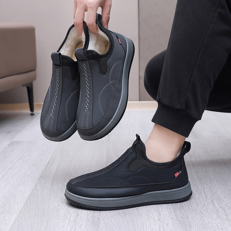 Papuci de iarnă pentru bărbați, cu căptușeală din fleece, călduroși și comozi, partea superioară din țesătură, talpă PVC, stil casual