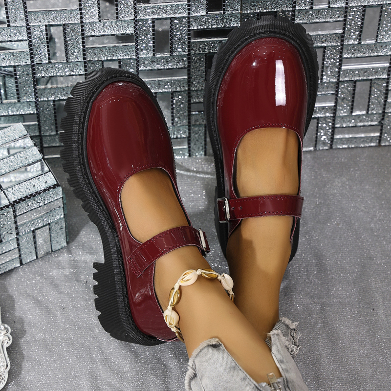 Mary Jane cipele, japanski stil, leopard uzorak, okrugli vrh, debeli potpetica 3–5 cm, kopčanje s kopčom