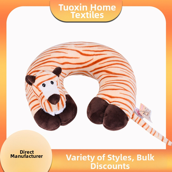 У-образна пътна възглавница с анимационни животни, пълнител полиестерно влакно, плат химическо влакно, стил анимационен, подходяща за деца и за възрастни, подпира шията по време на сън