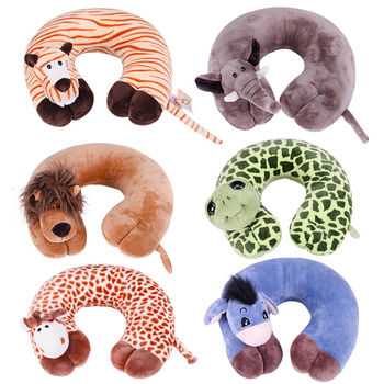 У-образна пътна възглавница с анимационни животни, пълнител полиестерно влакно, плат химическо влакно, стил анимационен, подходяща за деца и за възрастни, подпира шията по време на сън