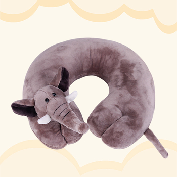 У-образна пътна възглавница с анимационни животни, пълнител полиестерно влакно, плат химическо влакно, стил анимационен, подходяща за деца и за възрастни, подпира шията по време на сън