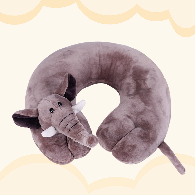 У-образна пътна възглавница с анимационни животни, пълнител полиестерно влакно, плат химическо влакно, стил анимационен, подходяща за деца и за възрастни, подпира шията по време на сън