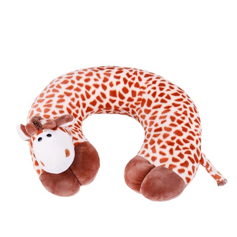 У-образна пътна възглавница с анимационни животни, пълнител полиестерно влакно, плат химическо влакно, стил анимационен, подходяща за деца и за възрастни, подпира шията по време на сън