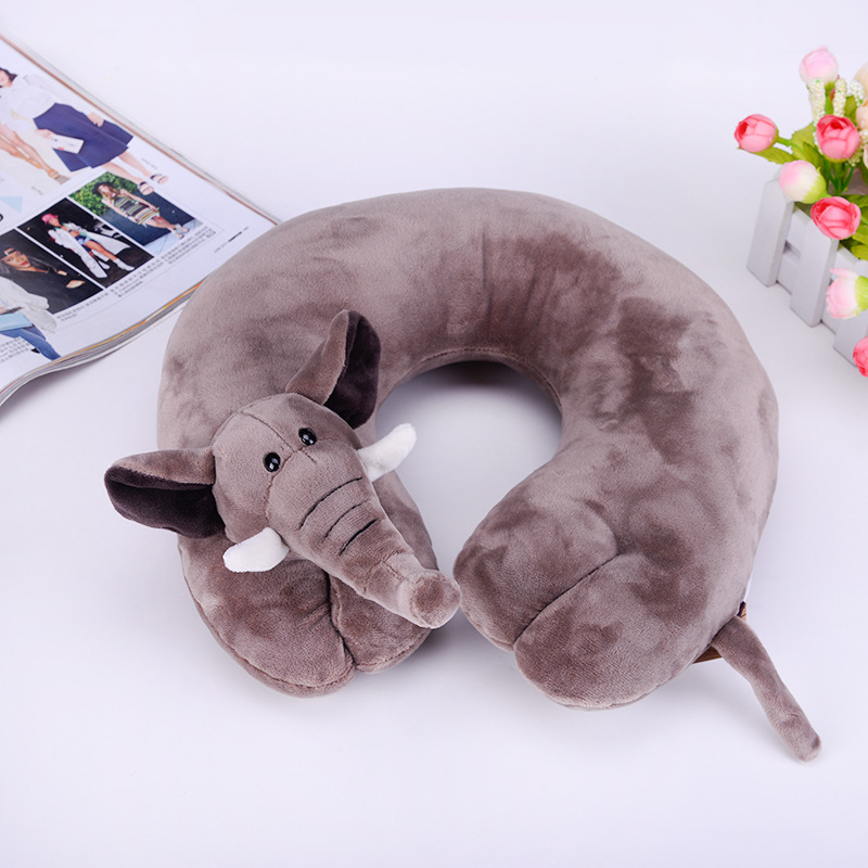 У-образна пътна възглавница с анимационни животни, пълнител полиестерно влакно, плат химическо влакно, стил анимационен, подходяща за деца и за възрастни, подпира шията по време на сън