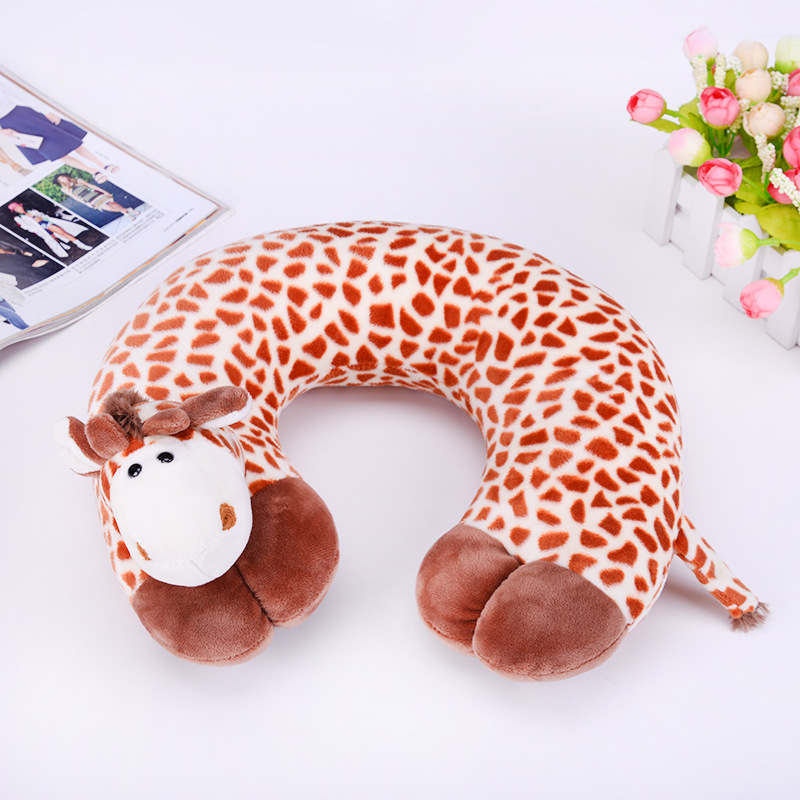 У-образна пътна възглавница с анимационни животни, пълнител полиестерно влакно, плат химическо влакно, стил анимационен, подходяща за деца и за възрастни, подпира шията по време на сън