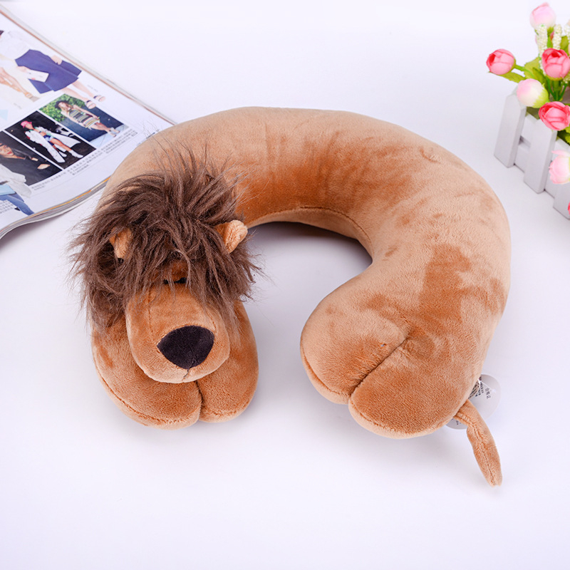 У-образна пътна възглавница с анимационни животни, пълнител полиестерно влакно, плат химическо влакно, стил анимационен, подходяща за деца и за възрастни, подпира шията по време на сън
