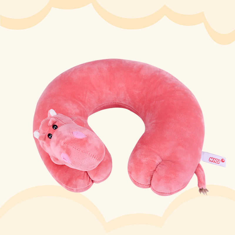 У-образна пътна възглавница с анимационни животни, пълнител полиестерно влакно, плат химическо влакно, стил анимационен, подходяща за деца и за възрастни, подпира шията по време на сън