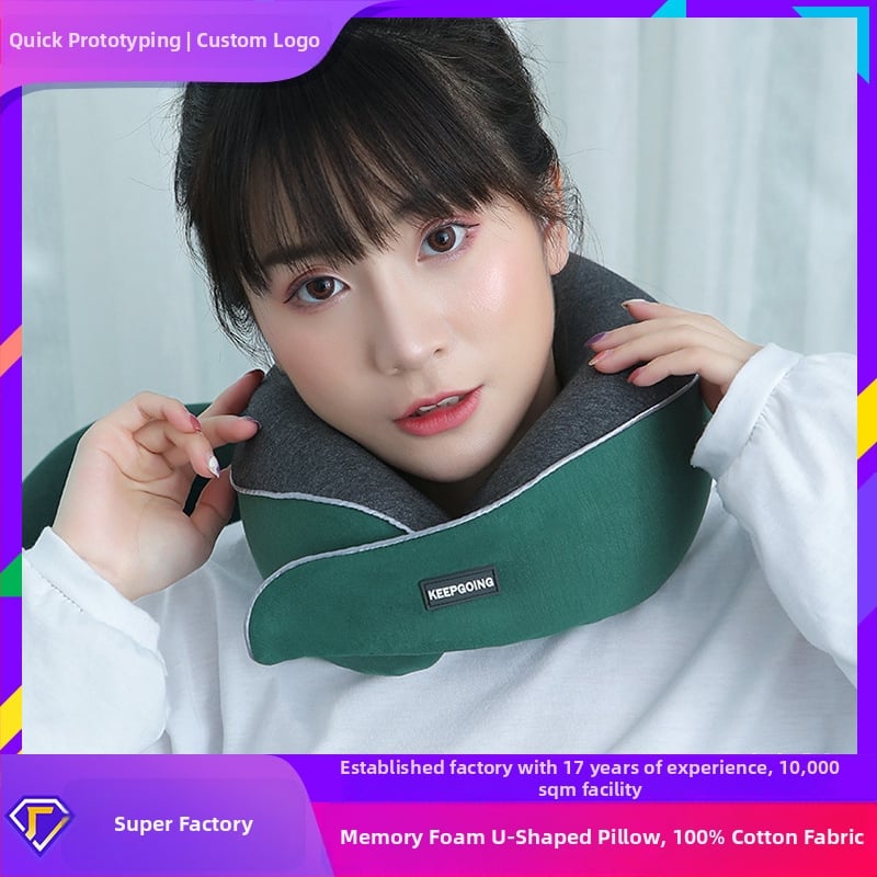 U-образна пътна възглавница, паметна пяна с бавно възстановяване, шийна опора, покритие от чист памук, лека