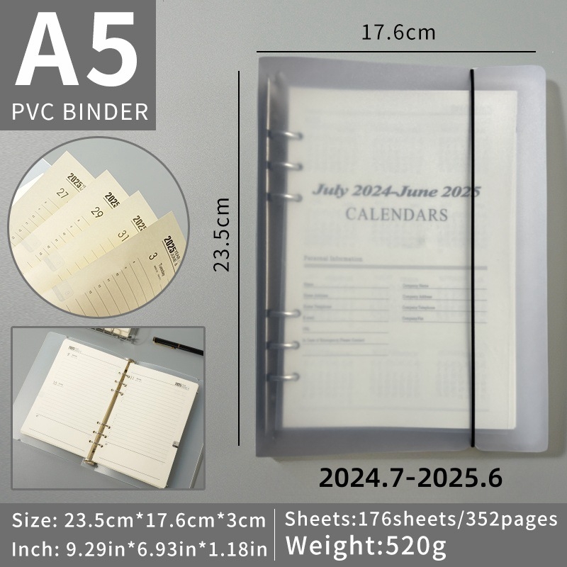 Bloc-notes cu foi detașabile, 6 găuri, hârtie Dowling pentru paginile interioare, 180 foi (360 pagini), logo personalizat disponibil