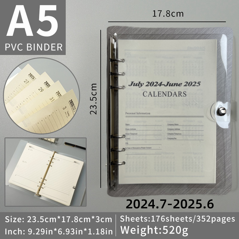 Bloc-notes cu foi detașabile, 6 găuri, hârtie Dowling pentru paginile interioare, 180 foi (360 pagini), logo personalizat disponibil