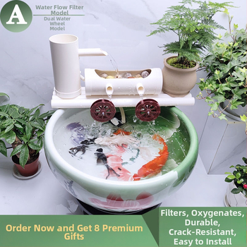 Αντλία κυκλοφορίας νερού για ενυδρείο με φιλτράρισμα και αερισμό, κυκλικό διακοσμητικό από κεραμικά πλακίδια για ψάρια και χελώνες