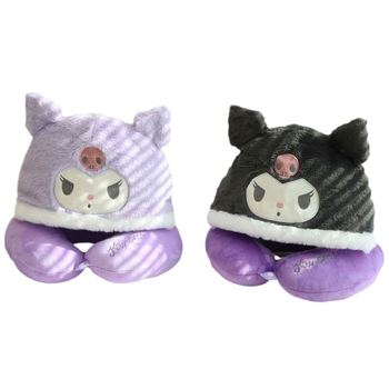 У-образна възглавница за шия с качулка, преносима за пътуване, кристално кадифе, полиестерен пълнеж, Инс стил