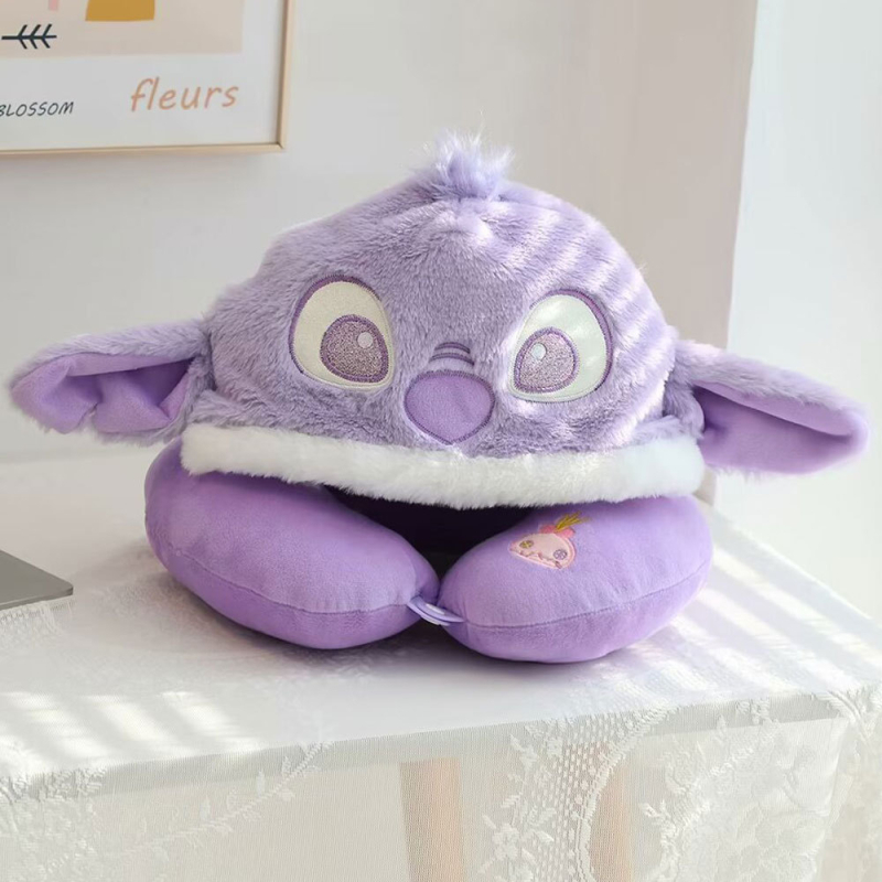 У-образна възглавница за шия с качулка, преносима за пътуване, кристално кадифе, полиестерен пълнеж, Инс стил