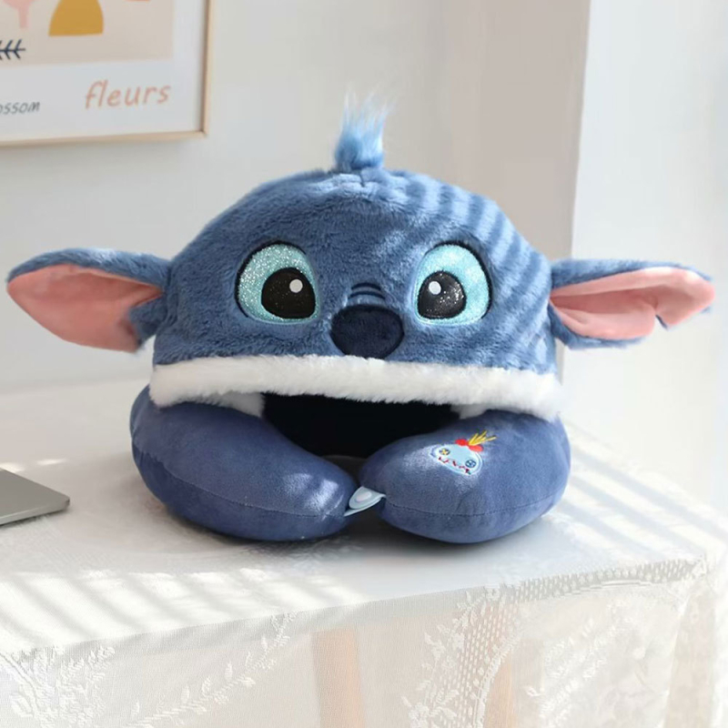 У-образна възглавница за шия с качулка, преносима за пътуване, кристално кадифе, полиестерен пълнеж, Инс стил