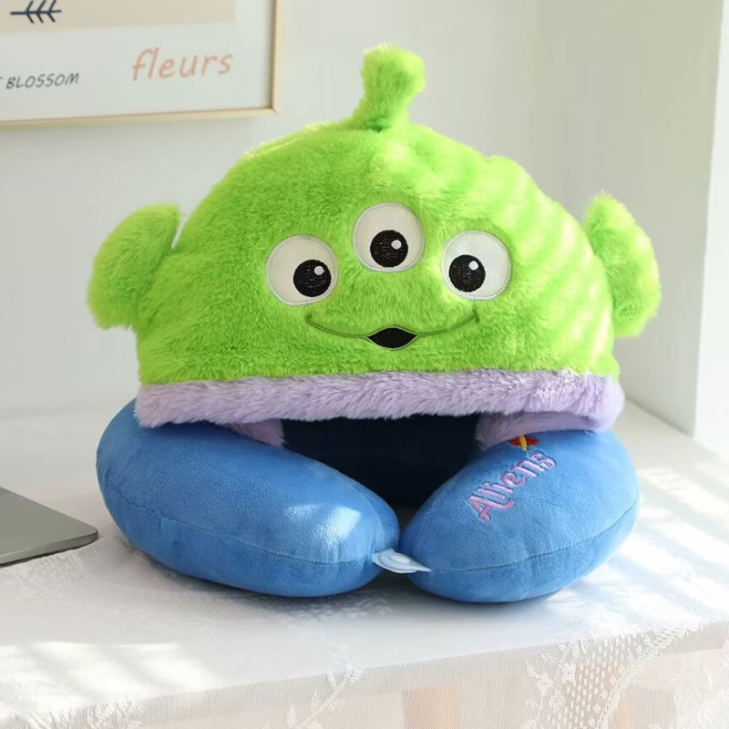 У-образна възглавница за шия с качулка, преносима за пътуване, кристално кадифе, полиестерен пълнеж, Инс стил