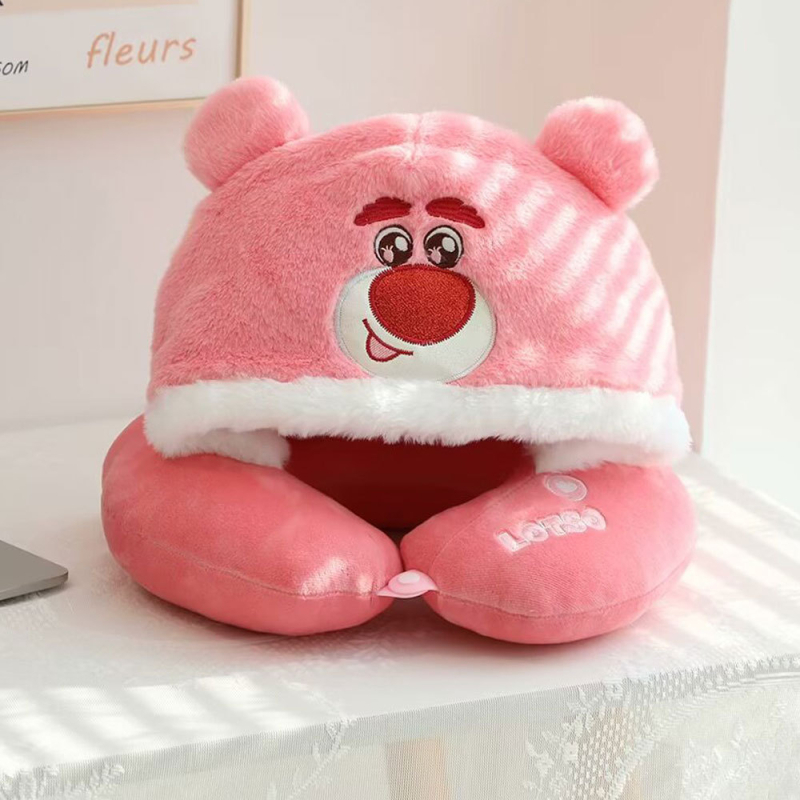 У-образна възглавница за шия с качулка, преносима за пътуване, кристално кадифе, полиестерен пълнеж, Инс стил