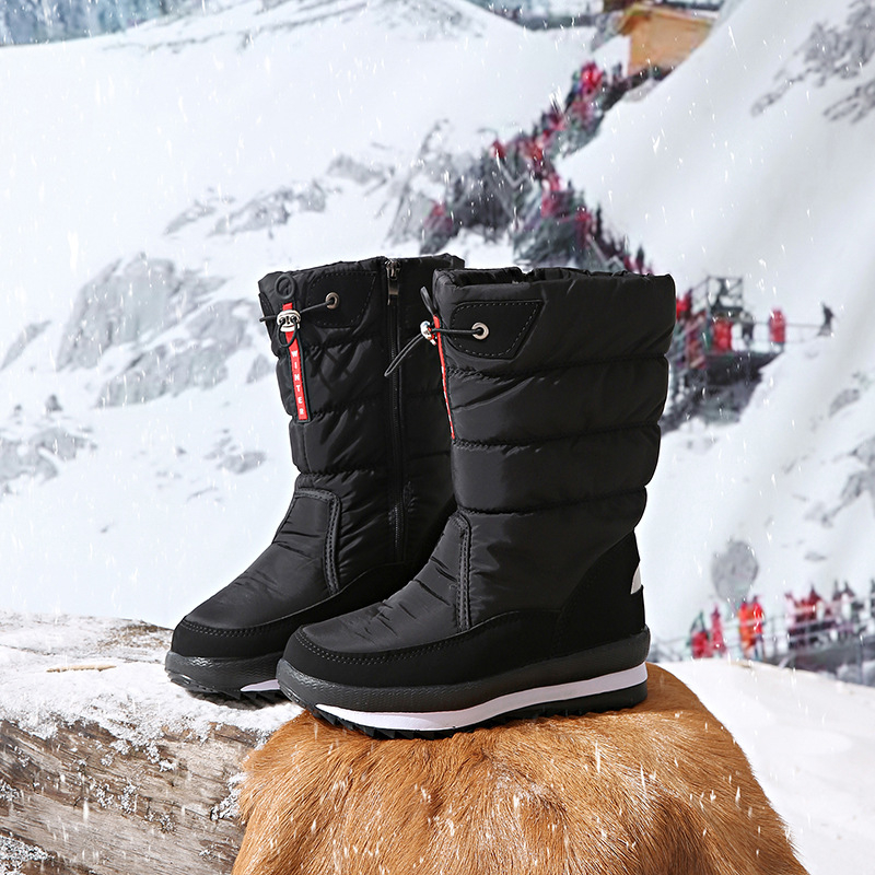 Zimske čizme za snijeg, unisex, podstavljene fleksom, gornji dio PU, protuklizna gumena potplat, niski potpetica (1–3 cm)