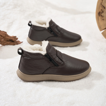 Ghete bărbați de zăpadă, partea superioară PU, căptușite cu pluș, impermeabile, talpă cauciuc antiderapant, fermoar lateral