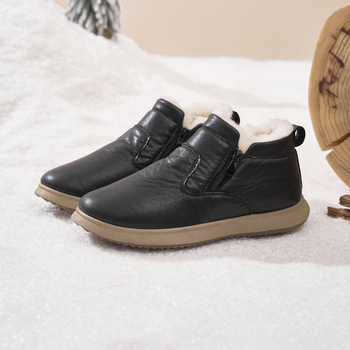 Ghete bărbați de zăpadă, partea superioară PU, căptușite cu pluș, impermeabile, talpă cauciuc antiderapant, fermoar lateral