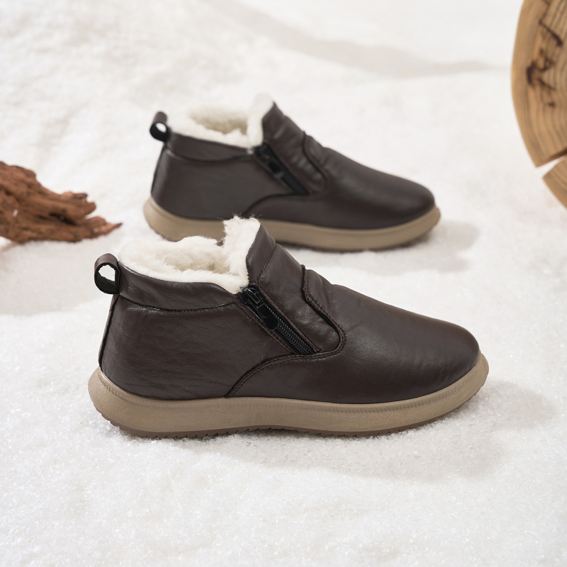 Ghete bărbați de zăpadă, partea superioară PU, căptușite cu pluș, impermeabile, talpă cauciuc antiderapant, fermoar lateral