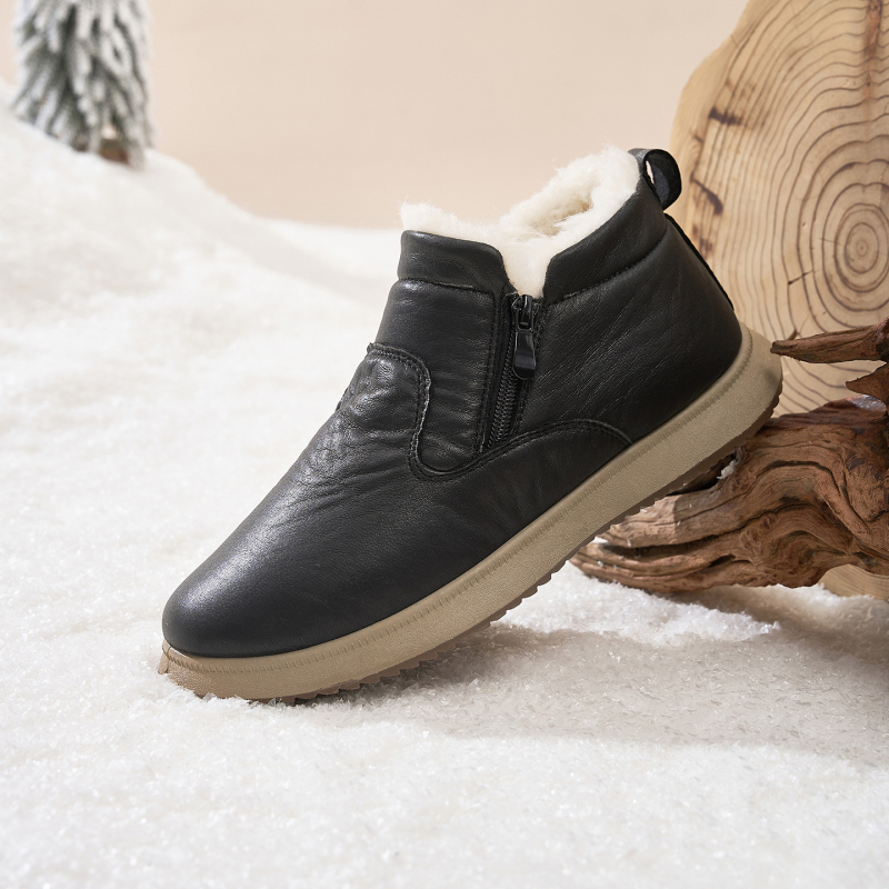 Ghete bărbați de zăpadă, partea superioară PU, căptușite cu pluș, impermeabile, talpă cauciuc antiderapant, fermoar lateral