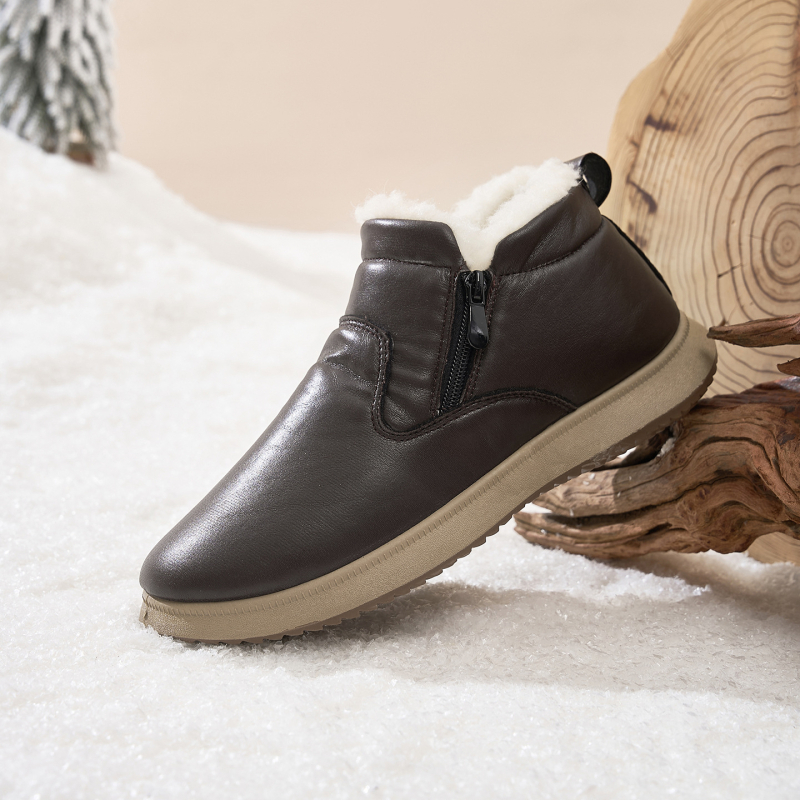 Ghete bărbați de zăpadă, partea superioară PU, căptușite cu pluș, impermeabile, talpă cauciuc antiderapant, fermoar lateral