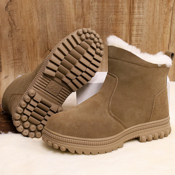 Ghete de zăpadă din nubuk, căptușeală din lână de miel, talpă din cauciuc antiderapant, fermoar lateral