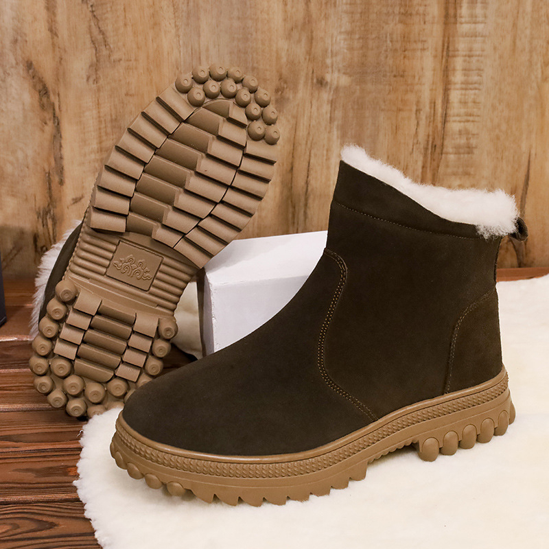 Ghete de zăpadă din nubuk, căptușeală din lână de miel, talpă din cauciuc antiderapant, fermoar lateral