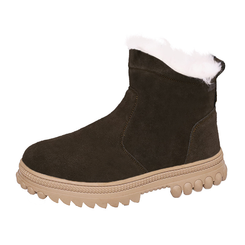 Ghete de zăpadă din nubuk, căptușeală din lână de miel, talpă din cauciuc antiderapant, fermoar lateral