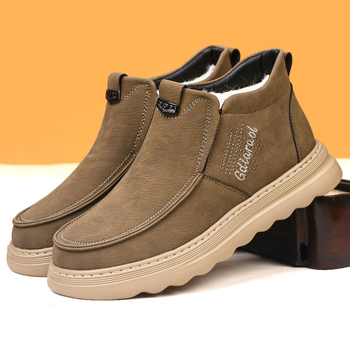 Papuci de iarnă pentru bărbați, cu căptușeală fleece, impermeabili, antiderapante, talpă EVA, suprafața din microfibră de piele