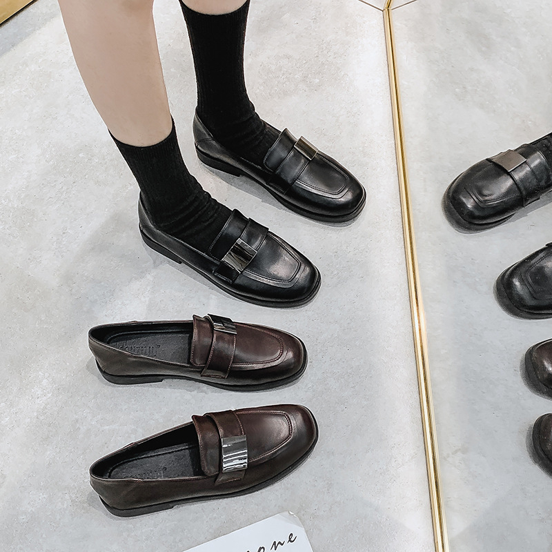 Γυναικείοι λοφτέρες με τετράγωνη μύτη, ιαπωνικού στυλ, συνθετικό δέρμα επάνω, EVA πάτος, καουτσούκ σόλα