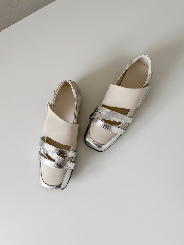 Ženske ploske cipele – kvadratni nos, gornji materijal mikrovlaknasta koža, unutarnji materijal od super vlakna, gumena tabanica, slip-on zatvarač, srednje visoka peta 3–5 cm