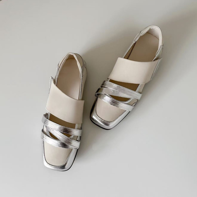 Ženske ploske cipele – kvadratni nos, gornji materijal mikrovlaknasta koža, unutarnji materijal od super vlakna, gumena tabanica, slip-on zatvarač, srednje visoka peta 3–5 cm