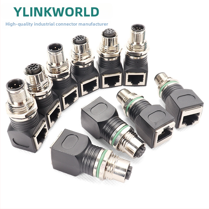 M12 към RJ45 конектор адаптер, 4-8 ядра, мъжки и женски, извити и прави, IP68, A/D/X код
