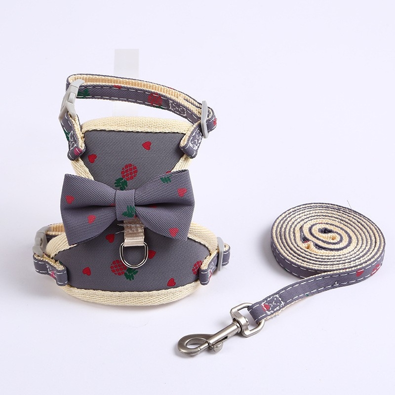 Najlonska hama i povodac za mačke, s podesivim prsnim pojasom, dizajn ananas bow-tie