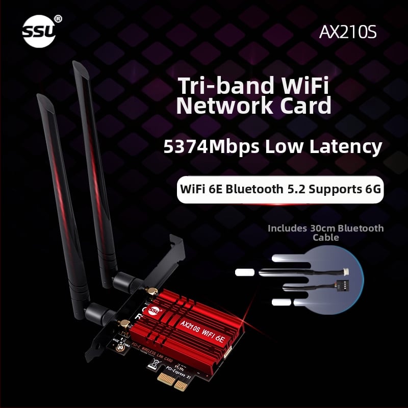 Cardă PCIe pentru desktop AX210S, WiFi 6, 5374 Mbps, Bluetooth 5.2